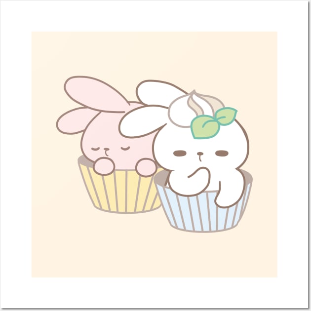 Two Cute Bunnies Cosplay as Bunicream Cupcake Wall Art by LoppiTokki